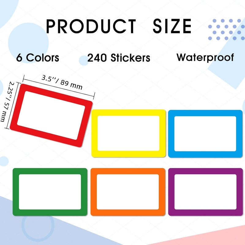 Yeachlaing 6 Color Name Tag Stickers, 240PCS Waterproof Stickers 3.5X2.25 Inch Name Labels for Office, School, Classroom and Home - Image 2